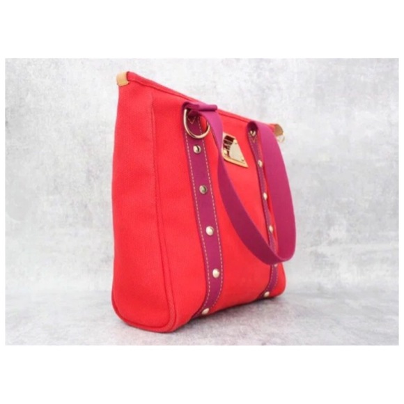 ✨Authentic Vintage LOUIS VUITTON MM Canvas Red Canvas Tote Shoulder Bag - Picture 2 of 11